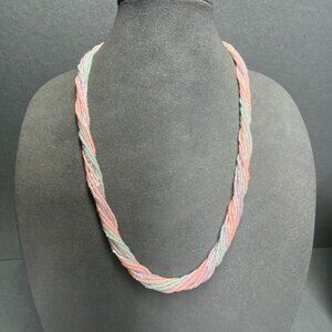 Seed Bugle Bead Twist Necklace 28 In Multicolor Pastel Pink Purple Green Vintage